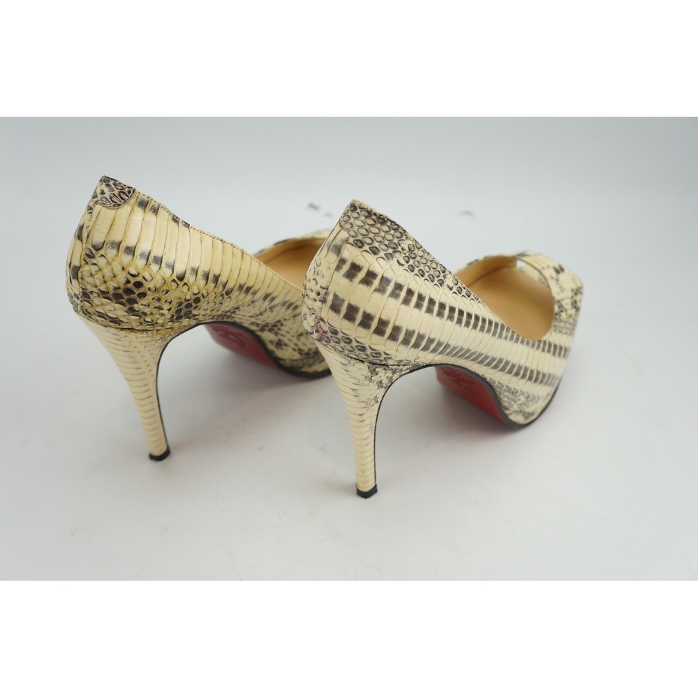 Christian Louboutin Pumps 38 Beige Python Snakeskin Lady Peep Platform Heels VGC - Picture 2 of 8